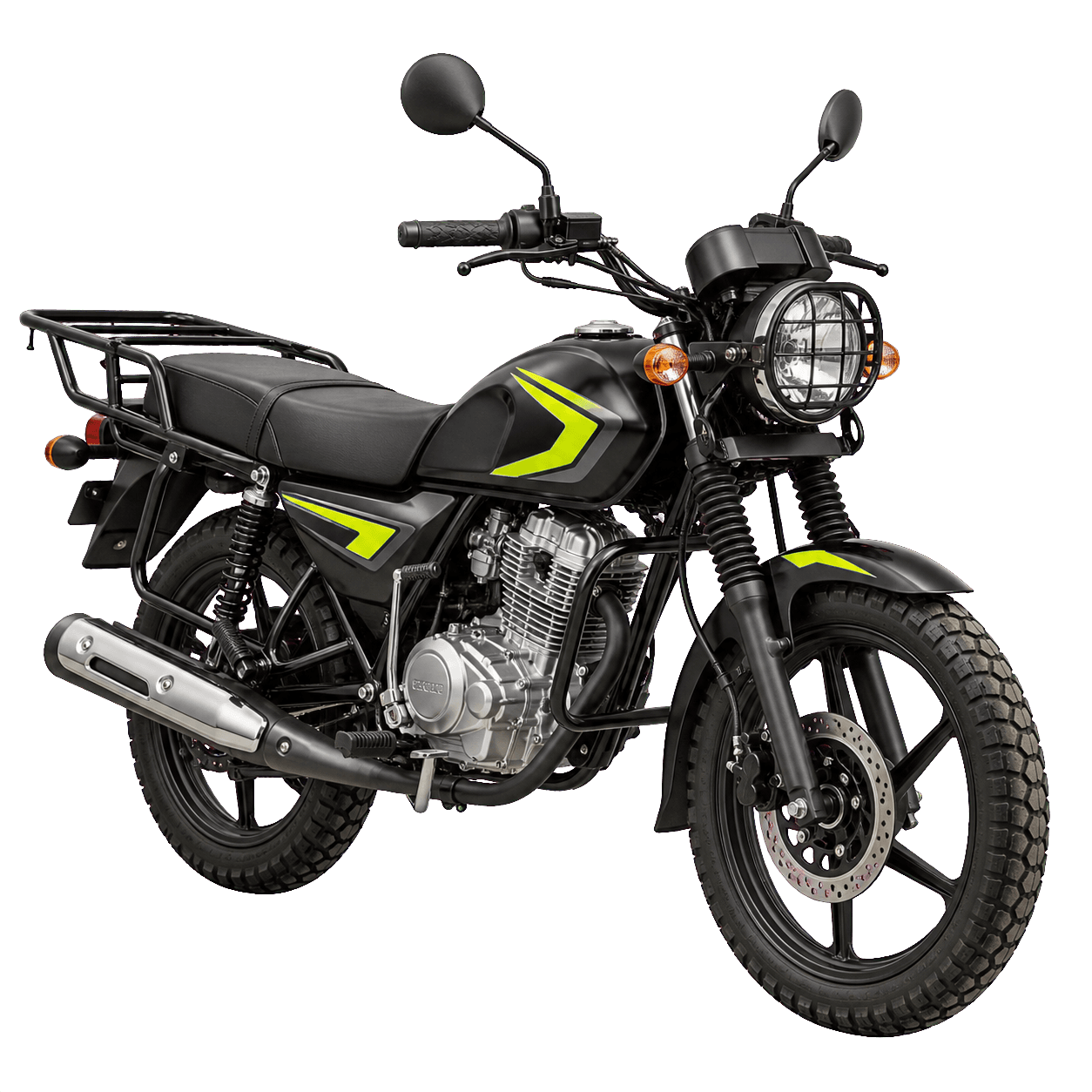 Black and lemon Meeba programme motorcycle